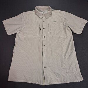 Drake Clothing Co Shirt-Men Sz L-Button/Vented Fishing Shirt-Gray/White Stripe